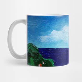 Pretty beach, sky and greens painting Mug